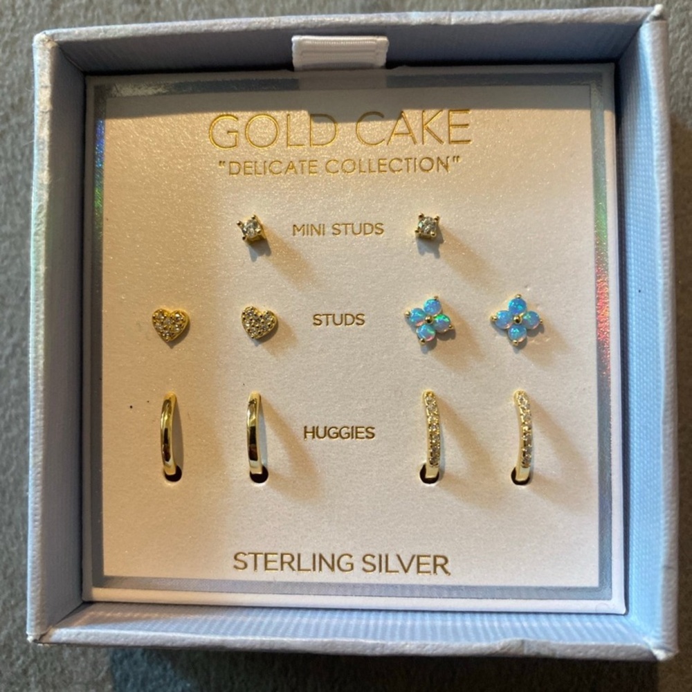 BNIB Gold Cake “Delicate Collection” 18kt Gold Plated Sterling Silver Earrings